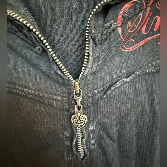 Vintage Y2K Affliction + Sinful Black Women's Graphic Zip Up Jacket Size Small - Picture 3 of 6
